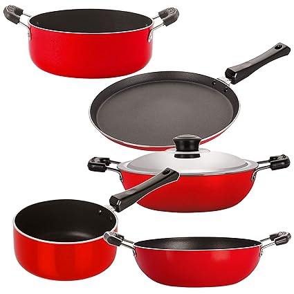 Nirlon Non-Stick 5 Piece Non-Induction Dishwasher Safe Kitchenware Essential Combo Set Offer with Bakelite Handle