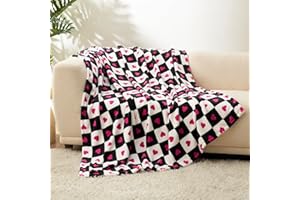 Cozy Bliss Checkered Throw Blanket Pink Heart Valentine's Day Blanket Ultra Soft Warm MilkyPlush™ Fleece Blanket Checkerboard Grid Plush Blanket for Couch Bed Sofa,50"x60"
