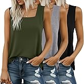 Huukeay 3 Pack Summer Women's Tank Tops Sleeveless Shirt Casual Loose Fit Square Neck Tank Top with Side Slits