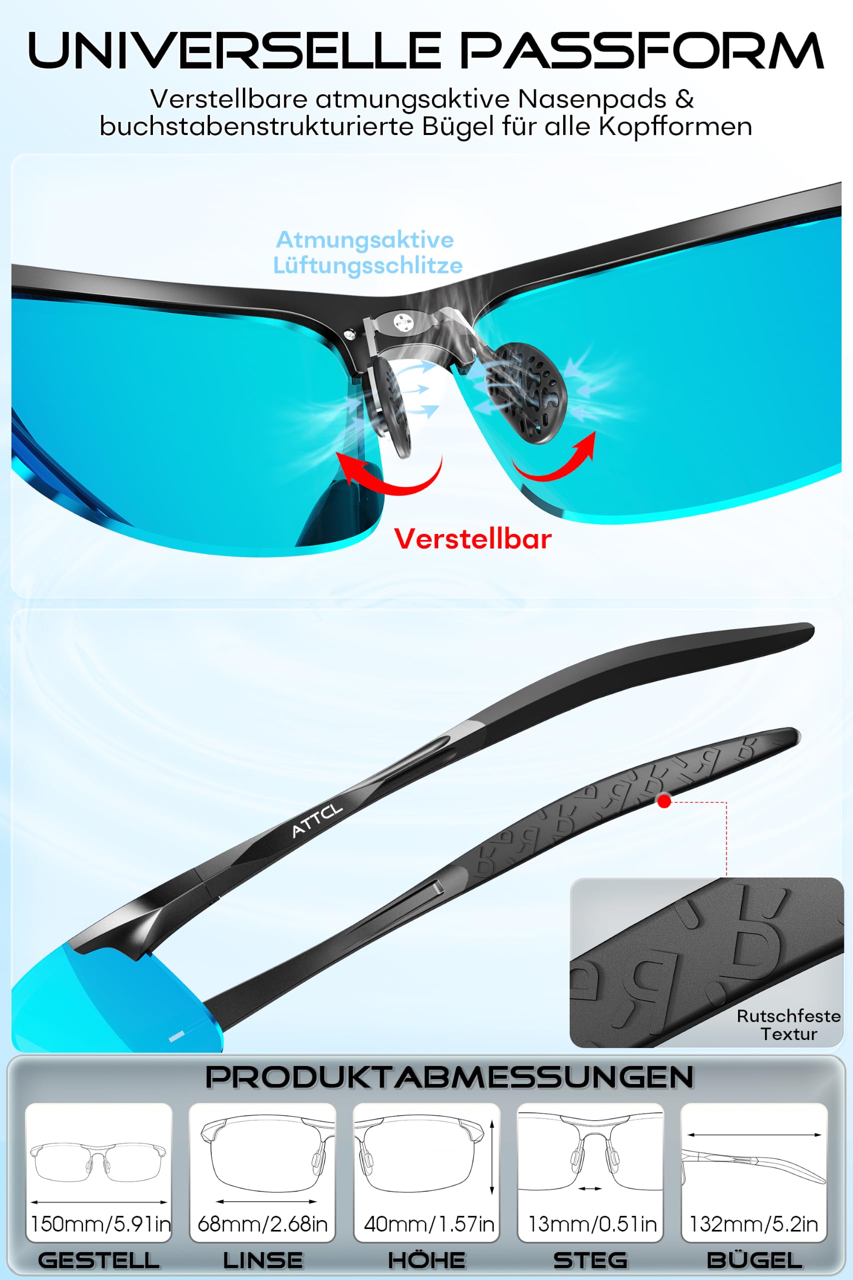 ATTCL Sonnenbrille Herren Polarisiert Sports UV400 Leicht Wrap-Around AL-MG 7