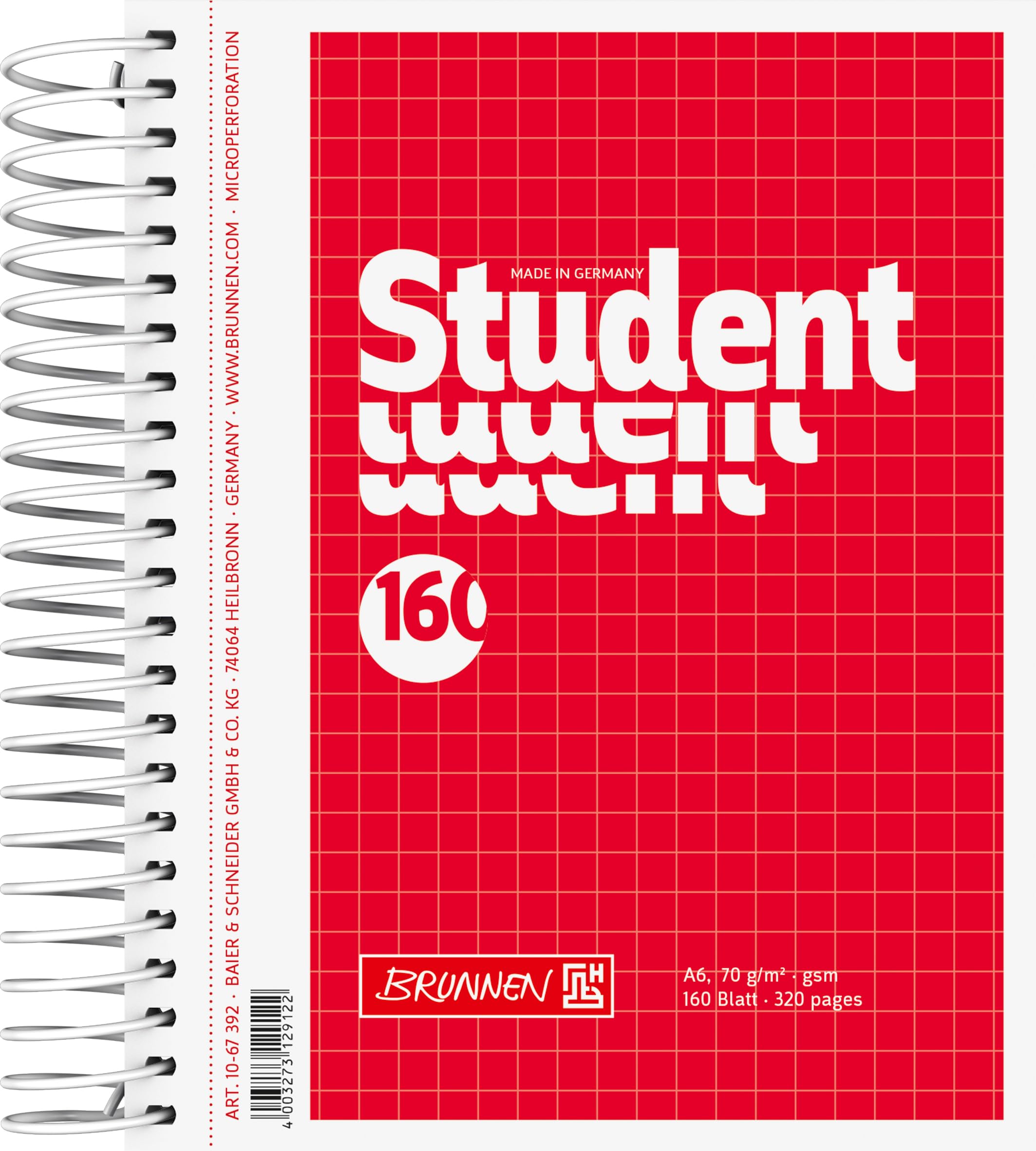 Brunnen Collegeblock Notepad, 4-Part, 70 g/m², A6, Squared Spiral Notebook – 160 Pages