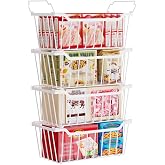 SUNALLY Freezer Organizer Bins, 4 Pack Stackable Pantry Storage Bins, White | Chest Freezer Organizer for 5-7 Cu.FT Deep Freezer to Sort Frozen Meats &amp; Food, Wire Baskets for Pantry Organizers &amp; Storage