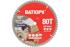 BATIOPV 10 Inch Circular Saw Blade, 80T – Carbide-Tipped for Ultra-Fine Wood Cutting – Compatible with Miter & Table Saws – W