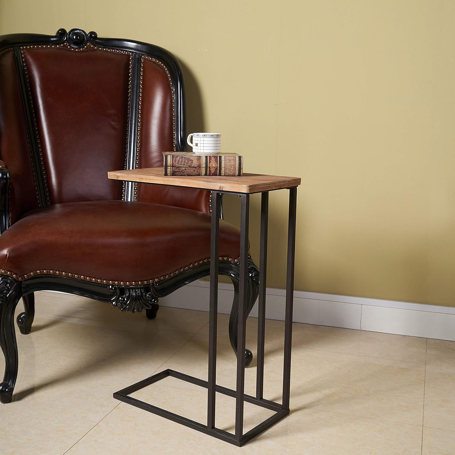 C Shaped Couch Laptop End Side Table, Slide Under Sofa Bed Table with Wood Top for Living Room Bedroom: Kitchen & Dining