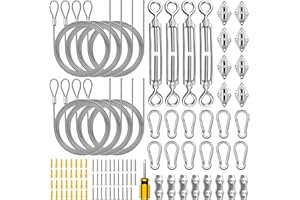 WHIFUTENS 105pcs Sun Shade Sail Hardware Kit for Outdoor Garden, 304 Stainless Steel Sun Shade Accessories Set Include Wire Rope, Turnbuckle, Screw, Snap Hook, Pad Eye