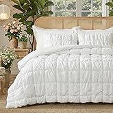 Amélie Home Queen Comforter Set, 3 Pieces White Bubble Bedding Set for All Season, Ultra Soft Cozy Comforter, Farmhouse Luxury Gift for Women Home Decor