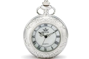 SEWOR Quartz Pocket Watch Shell Dial Magnifier Case with Two Type Chain (Leather+Metal)