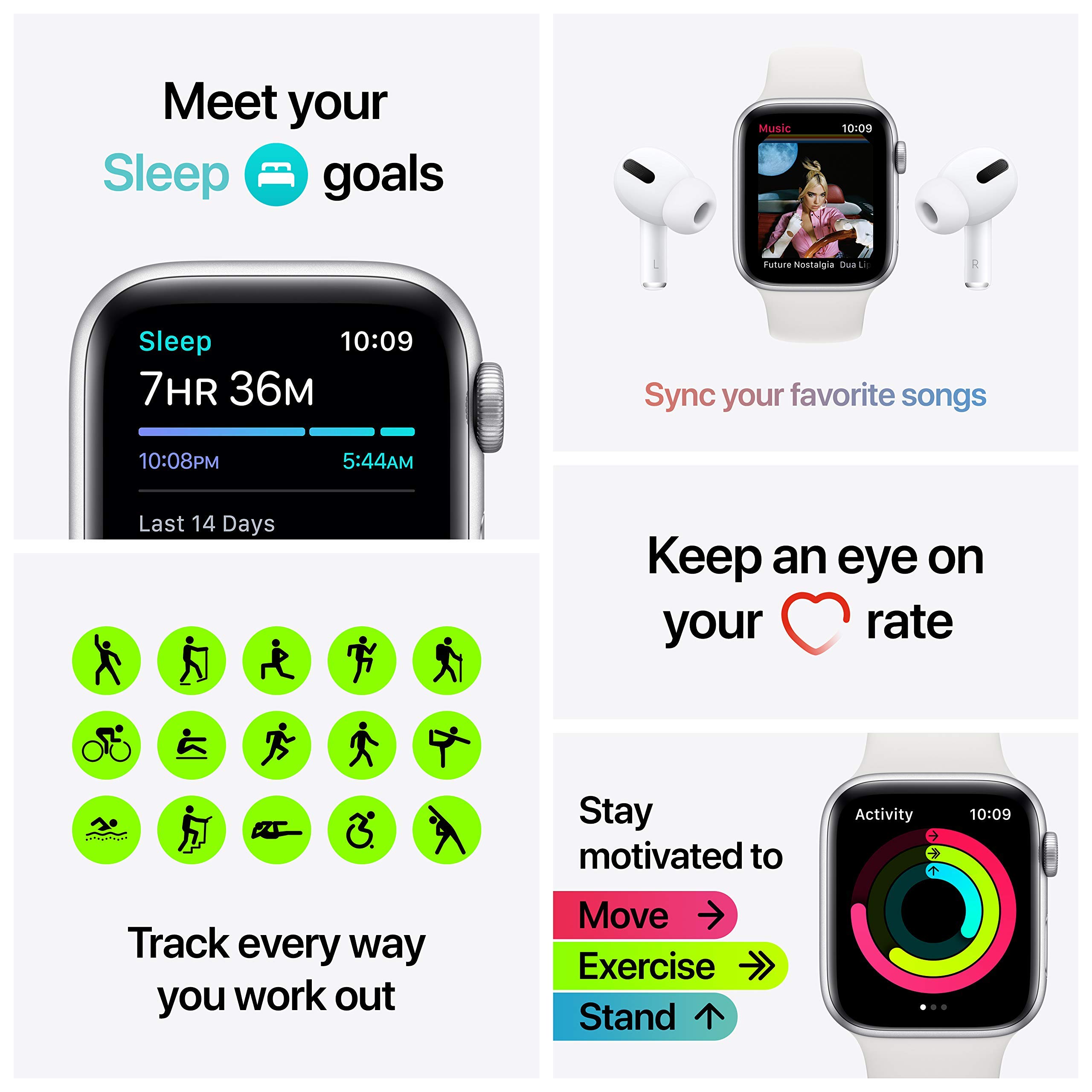 Apple Watch SE (GPS, 44mm) - Gold Aluminum Case with Pink Sand Sport Band (Renewed)