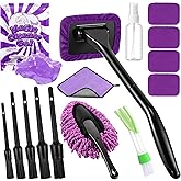 Wovnet 16 Pcs Windshield Cleaner Tool, Car Cleaning Kit with Various Detailing Brushes Set Spray Bottle Cleaner Towel Cleaning Gel Accessories Car Interior Detailing Kit for Windows Vents(Purple)