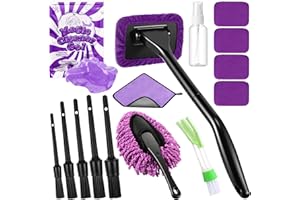 Wovnet 16 Pcs Windshield Cleaner Tool, Car Cleaning Kit with Various Detailing Brushes Set Spray Bottle Cleaner Towel Cleaning Gel Accessories Car Interior Detailing Kit for Windows Vents(Purple)