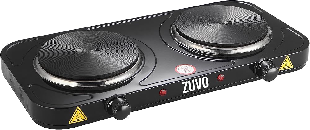 Zuvo 2000W Double Hot Plate – 2 Ring Portable Electric Hob with Thermostat