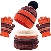Winter Kids Hat Scarf Glove Set Knit Fleece Lined Beanie Neck Warmer Mittens for Toddler Boys Girls 3-8 Years