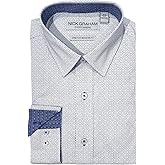 Nick Graham Long Sleeve Lattice Circles Dress Shirt for Men, Wrinkle Free Men’s Dress Shirt with Performance Fabric