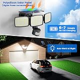 AIXPI Solar Security Light 189LED 1200LM 3 Heads Remote IP65 Motion Sensor view 6