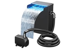 NFESOLAR Pond Waterfall Spillway Kit, Includes Large 7.8" W 13.4" H Stainless Waterfall Box, 660GPH Water Pump, Blue LED Lights for Garden Outdoor Pond 500-1500 Gallons N4213