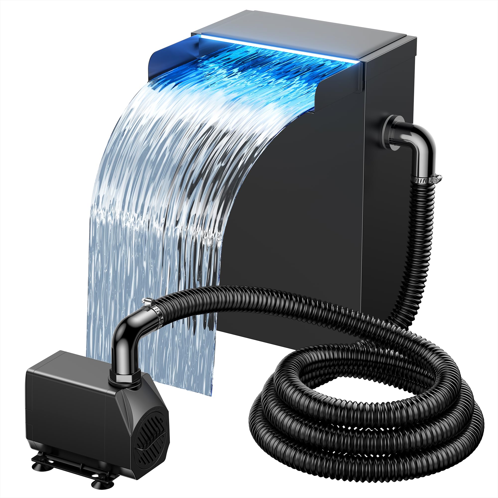 Photo 1 of NFESOLAR Pond Waterfall Spillway Kit, Includes Large 7.8" W 13.4" H Stainless Waterfall Box, 660GPH Water Pump, Blue LED Lights for Garden Outdoor Pond 500-1500 Gallons N4213