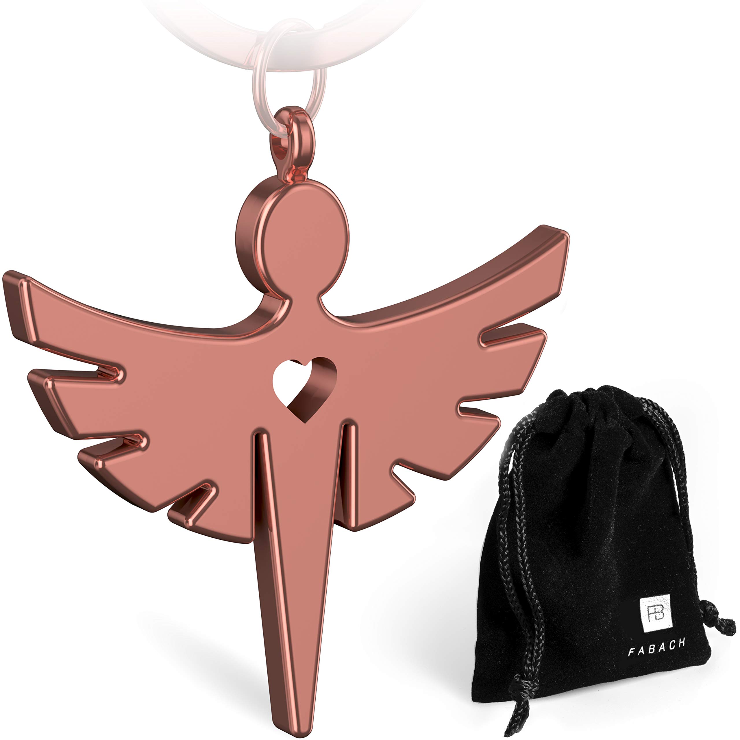 FABACH Guardian Angel Keyring with Heart - Elegant Angel Pendant made of Metal in Silver, Rose-gold, Black - Good Luck Charm Gift for Car Driving Licence 1 x rose gold (shiny) 1 x roségold (glänzend)