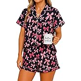 Cutecrop 2 Piece Bow Pajamas for Women Bow Short Sleeve Sleepwear Cute Pjs with Gift Bag for Galentine's Valentine Day Gift