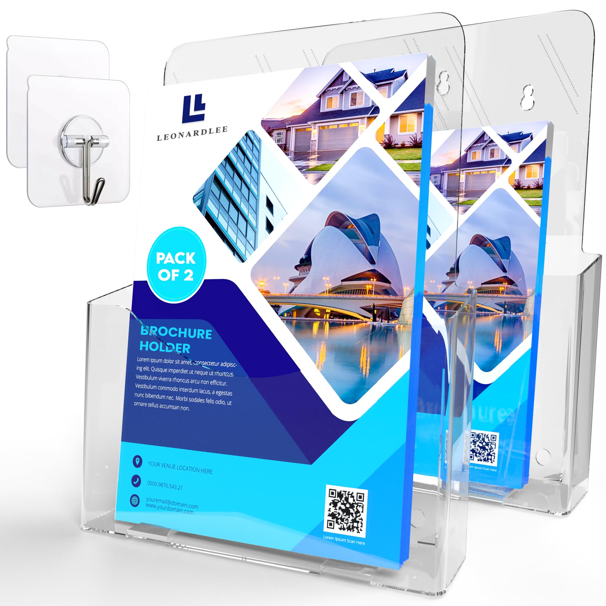 Photo 1 of Brochure Holder 8.5 x 11 inch, Acrylic Plastic Literature Holders Clear Flyer Holder Rack Card Holder, Magazine, Pamphlet, Booklet Display Stand Trifold Holder, Desk or Wall Mount Pack of 2