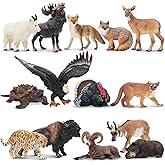 Toymany 14PCS Mini North American Forest Animals Figurines, Realistic Jungle Animal Toys Includes Elk Pronghorn Leopard Gey Fox for Kids Adults Toddlers