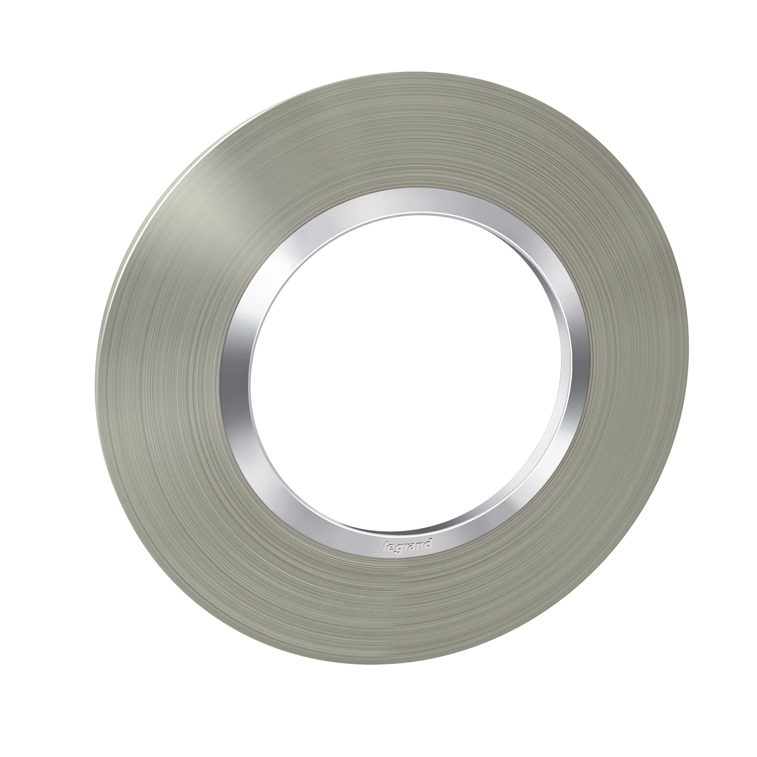 Legrand - Round dooxie Finish Plate with 1 Position Brushed Stainless Steel Effect Finish with Chrome Effect Ring