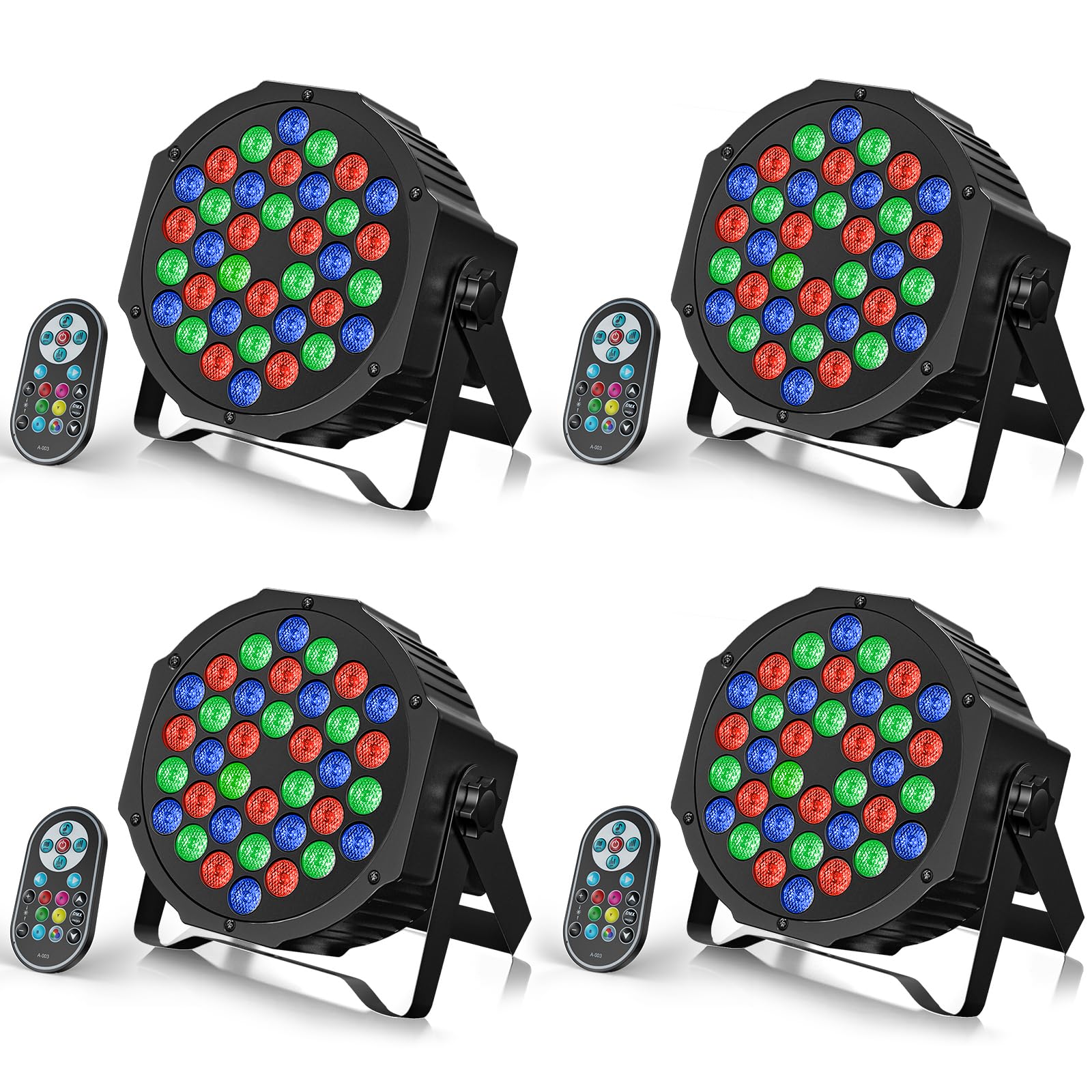 U'King 4 Pack 72W RGB LED Stage Lights, DMX512 Par Can Lights with Remote and Sound Activation, Stage Lighting for DJ Disco Parties Weddings Stage Clubs Events