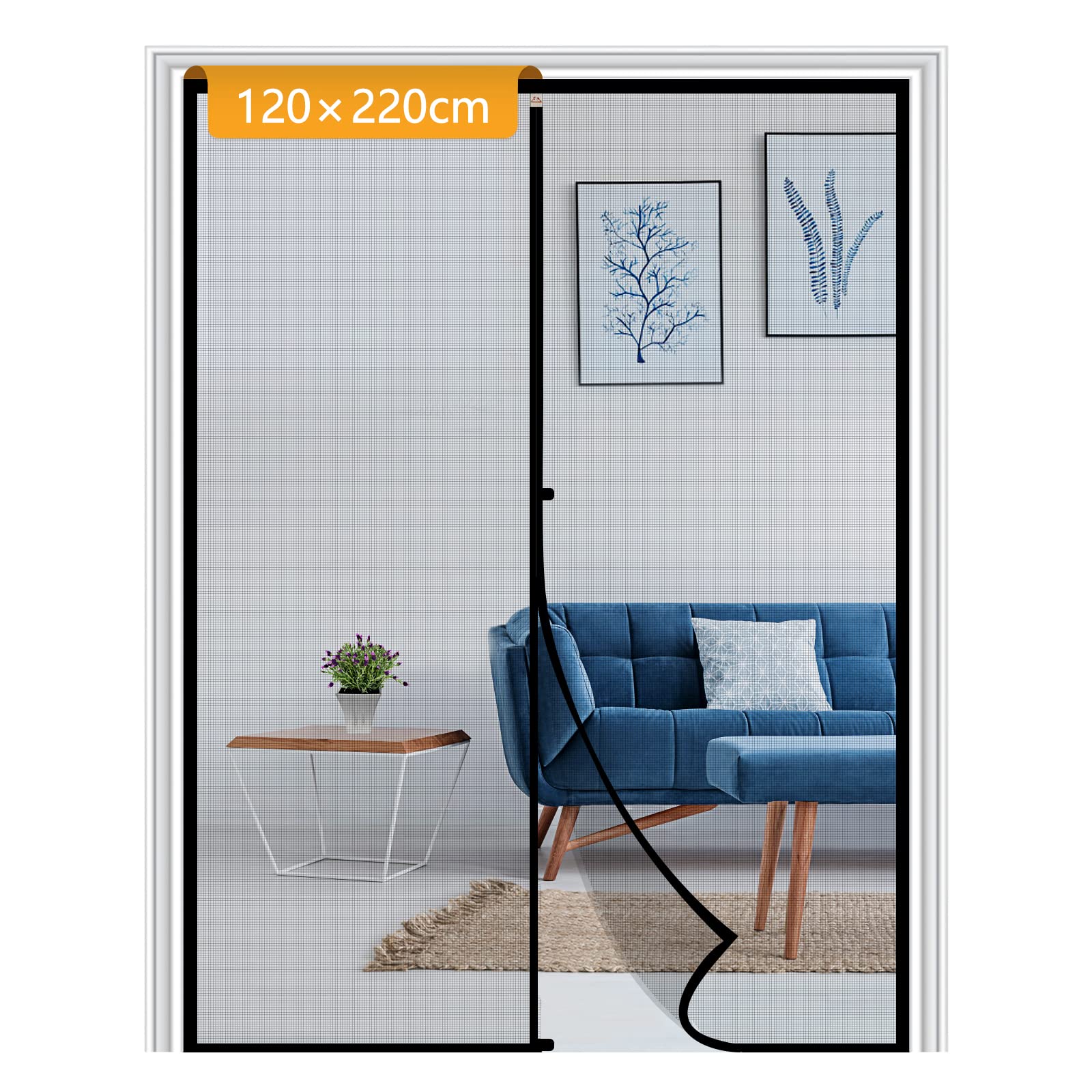 Yotache Fly Screen Door 120 x 220 cm, Reinforced Polyester Anti-Tearing Screen Door with Special Windproof Hasp Design, Black