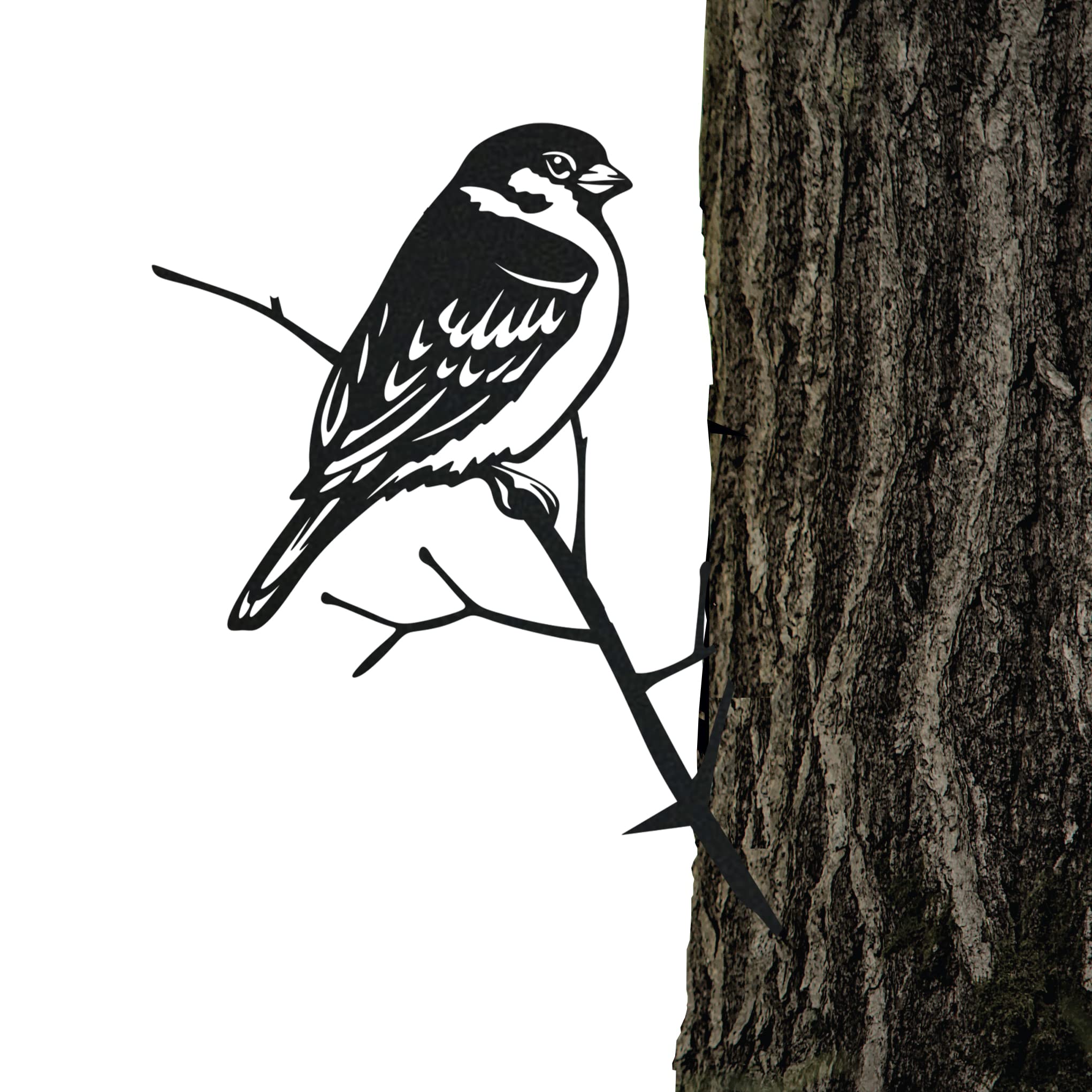 Tree Stake Sparrow in Matt Black - Outdoor Garden Decoration Made of Weatherproof Steel Beautiful Garden Ornament Unique and Durable