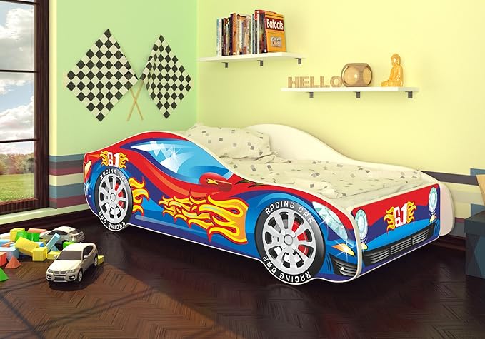 Best For Kids Autobett Kinderbett Bett Auto Car Junior in vier Farben mit Lattenrost und Matratze 70x140 cm Top Angebot! (Rot