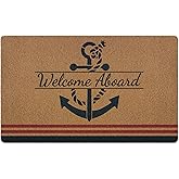 Qskjre Nautical Boat Anchor Door Mat, Welcome Aboard Artificial Coir Front Door Mat Indoor Outdoor Entrance, Rustic Anchor Doormat Rug for Porch Entryway Patio Decor,17X30 Inch