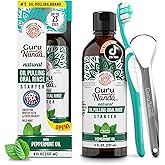 GuruNanda Starter Pulling Oil Mouthwash for Natural Teeth Whitening, Coconut and Peppermint Oil for Fresh Breath & Happy Gums