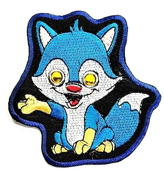 Amazon Com Animal Cartoon Cute Blue Wolf Fox Sitting Embroidery
