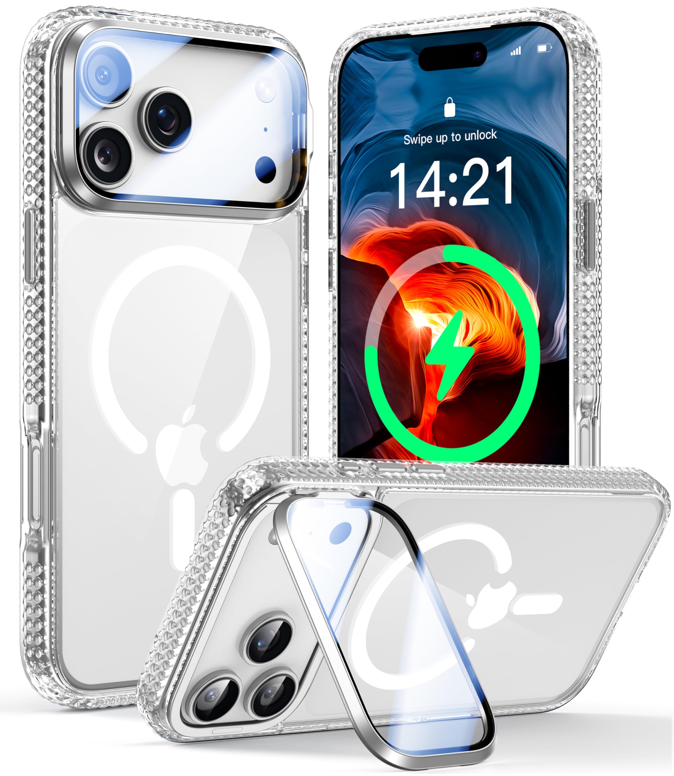Photo 1 of VOFATA [Upgraded Full Camera Protection] for iPhone 17 Pro Case with Camera Cover Stand [Fit for MagSafe][10FT Mil-Grade Protection] Transparent Magnetic iPhone 17 Pro Phone Case, Clear