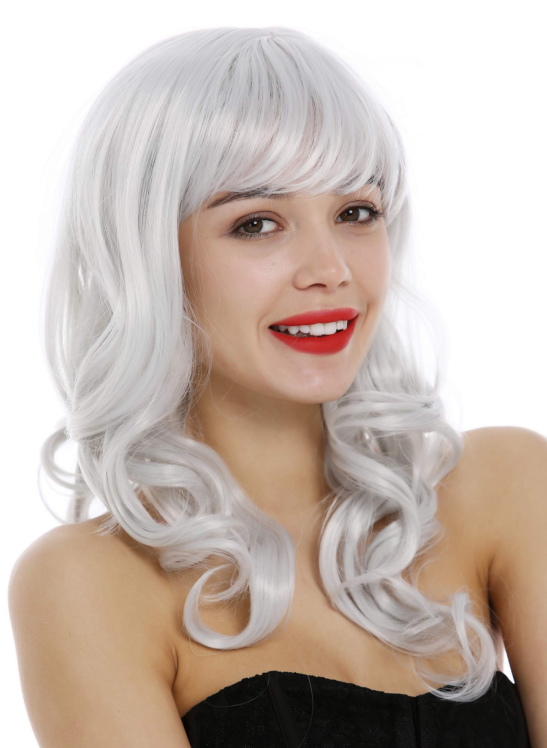 WIG ME UP - 3001-001 Lady Wig long wavy to curled curls fringe bangs gray-ish white white-ish gray
