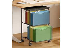 Sbanmao Letter/Legal Rolling File Cart with 2 Storage Drawers, Under Desk Storage, Vertical Filing Cabinet for Home Office, Hanging File Folders Organizer, Mobile Utility Cart Printer Stand, Black