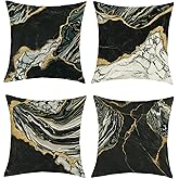 Joymaison Black White Gold Marble Throw Pillow Covers 18x18 Inch Set of 4 Modern Abstract Marble Pattern Cushion Covers Home Decor for Couch Cushion Cases