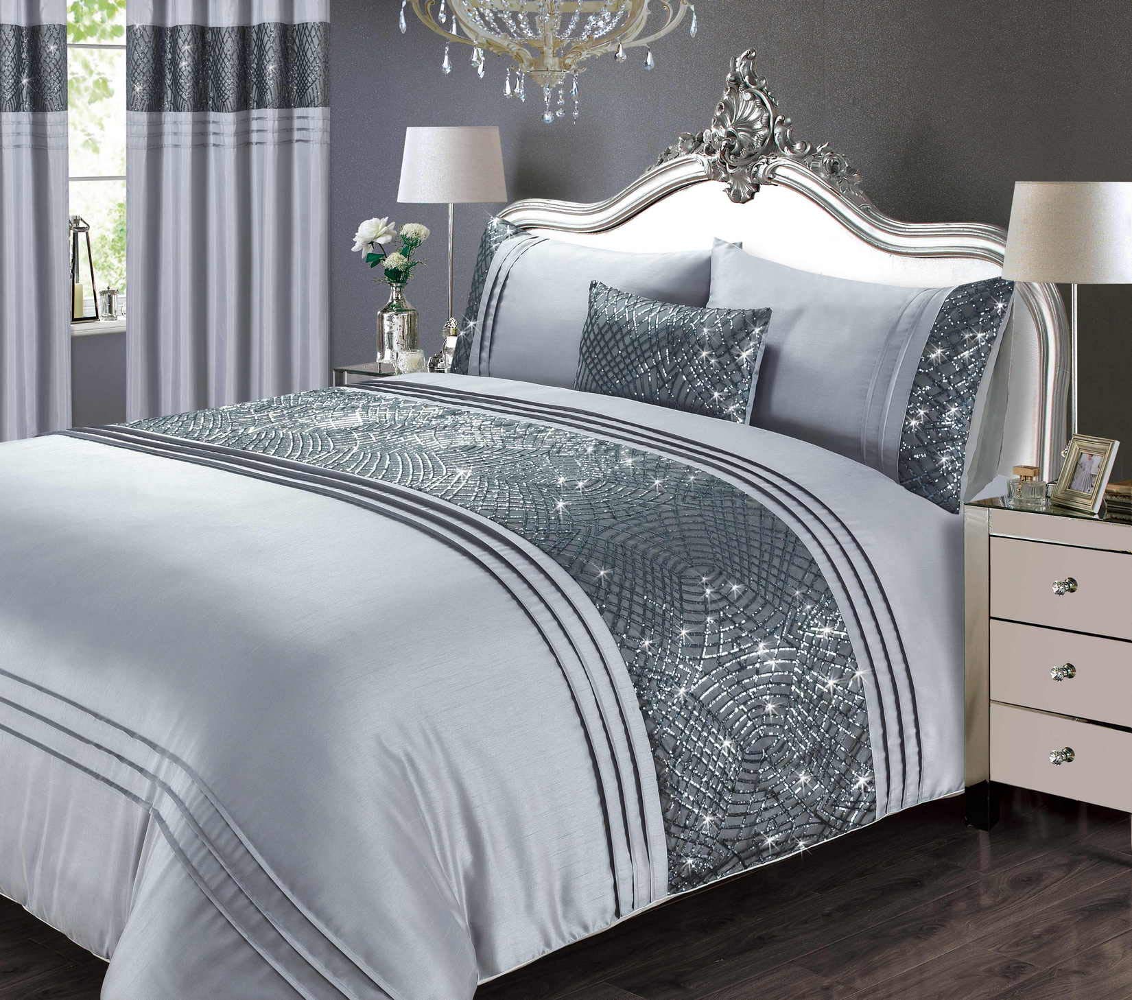 Rapport Sequin Duvet Cover Bed Set, Grey, Single โ image 1