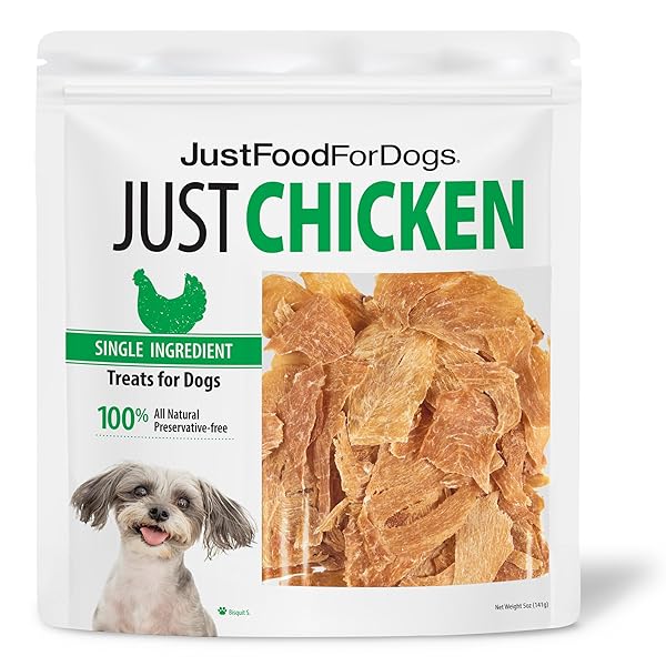 JUSTFOODFORDOGS HEALTHY DOG TREATS, SINGLE-INGREDIENT, CHICKEN BREAST, 5 OZ