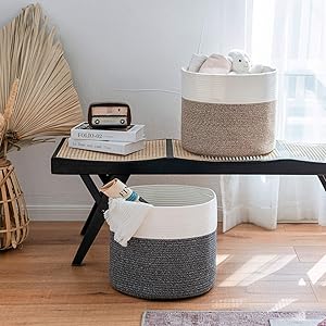 Goodpick Large Rope Basket (Set of 2)-Blanket Storage Basket Nursery Bin