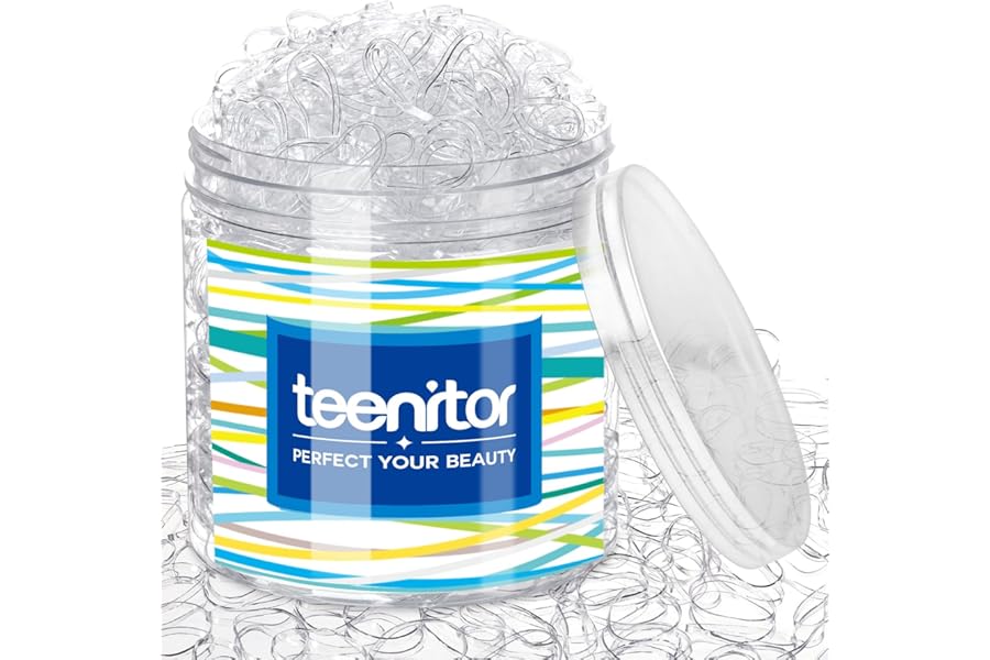 Teenitor Clear Elastic Hair Bands, 2000pcs Mini Hair Rubber Bands, Hair Ties, Soft Hair Elastics Ties, 2mm in Width and 30mm in Length