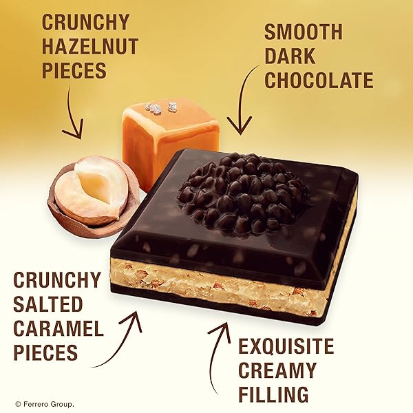 FERRERO ROCHER PREMIUM DARK CHOCOLATE HAZELNUT AND CRUNCHY SALTED CARAMEL BAR, CHOCOLATE GIFT, 8 PACK, ​3.1 OZ EACH