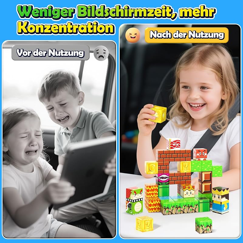 Magnetische Bausteine Reisespielzeug mit Metalldose ab 3 Jahren