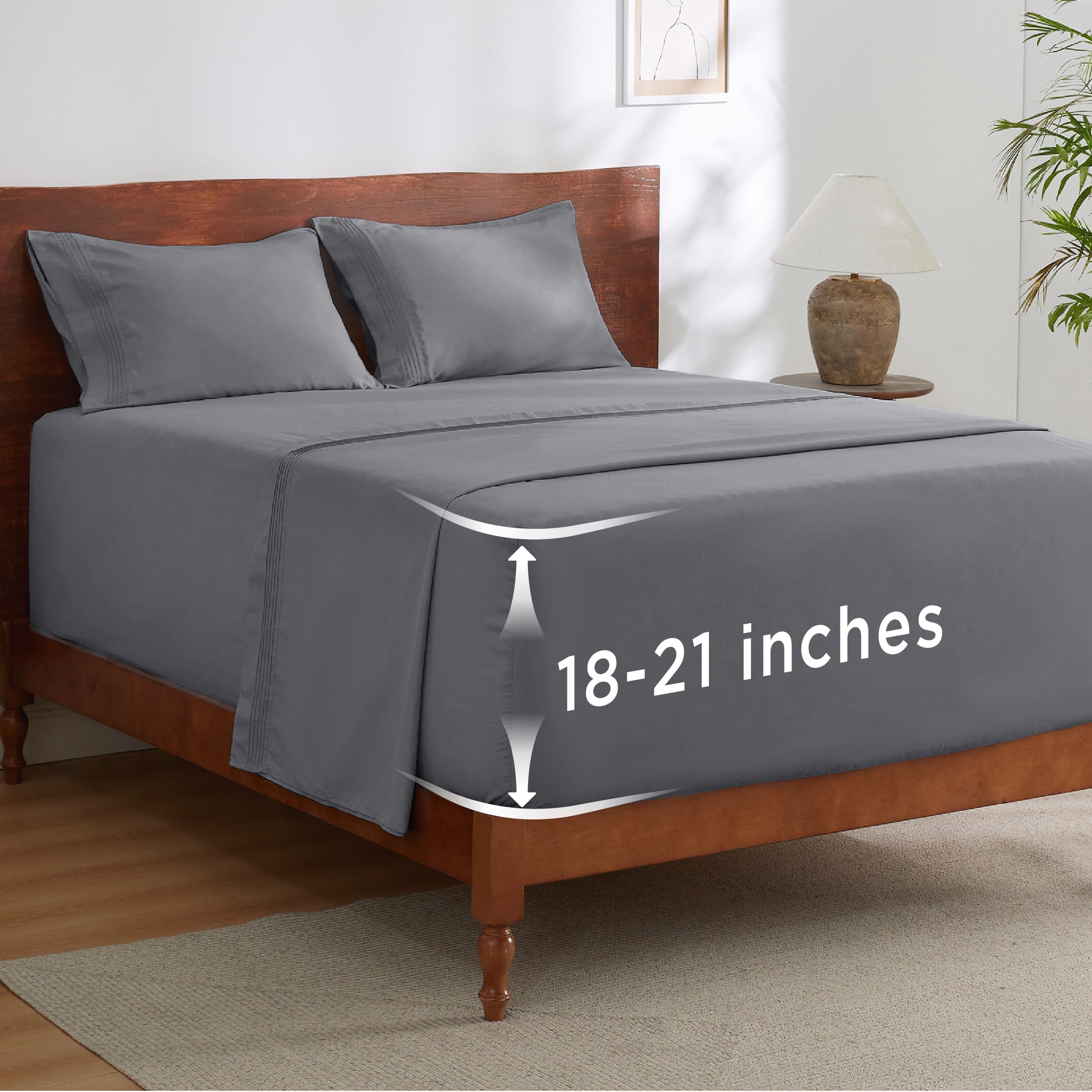 Bedsure Deep Pocket King Sheet Set - Fits Mattresses Up to 21 Inches Thick - 4 Piece GentleSoft Bed Sheets, Moisture Wicking, Soft & Cooling Bedsheet & Pillowcases, Easy & Secure Fit, Grey Image Bedsure Deep Pocket King Sheet Set - Fits Mattresses Up to 21 Inches Thick - 4 Piece GentleSoft Bed Sheets, Moisture Wicking, Soft & Cooling Bedsheet & Pillowcases, Easy & Secure Fit, Grey Image