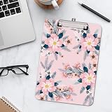 Hnogri A4 Plastic Clipboard Pink Flower Low Profile Clip view 3
