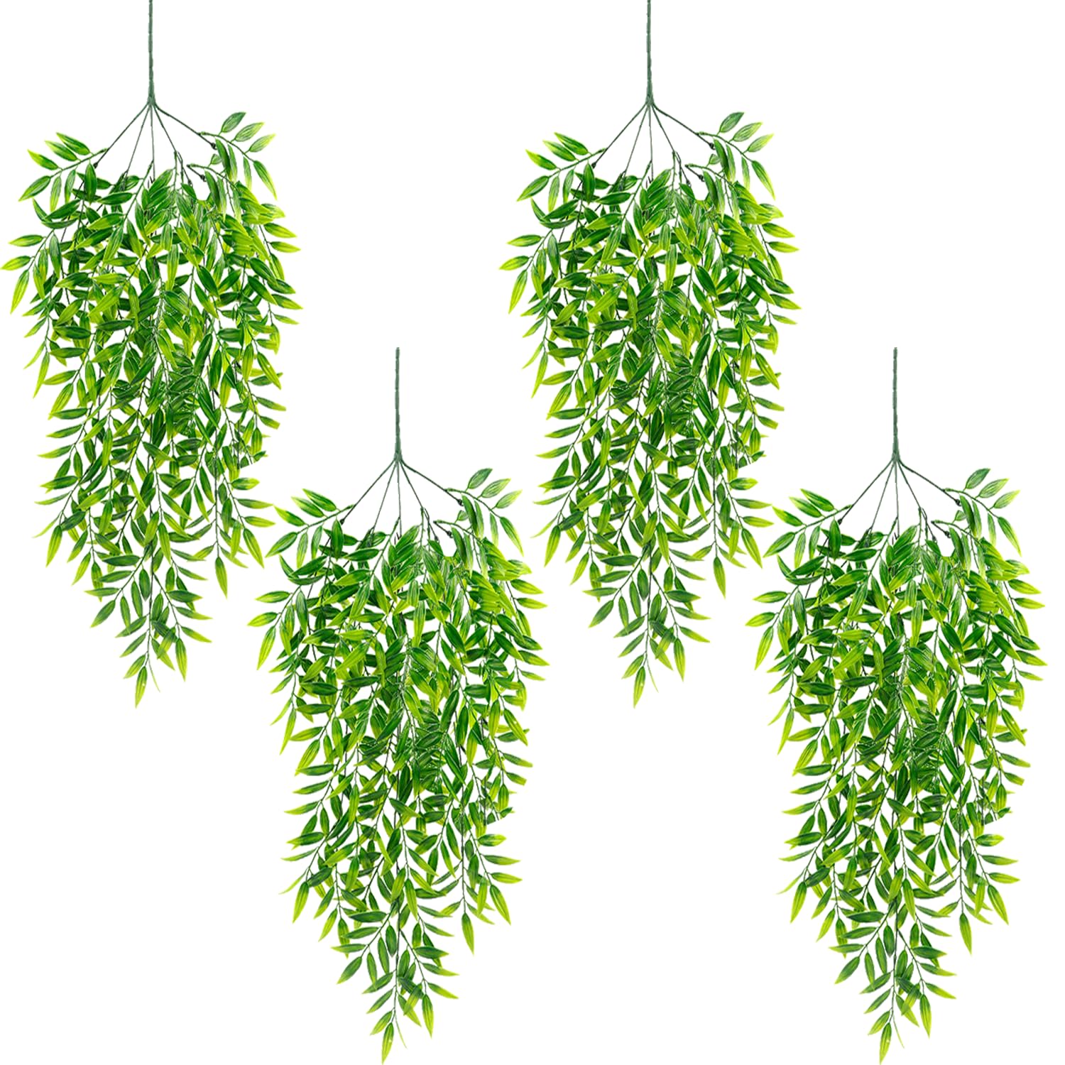 RXKFIGX 4 PCS Artificial Hanging Plants Bamboo 83cm Faux Hanging Bamboo Leaves Weeping Drooping Plant for Indoor Outdoor, Faux Bamboo for Living Room & Garden/Farmhouse Aesthetic Decorations