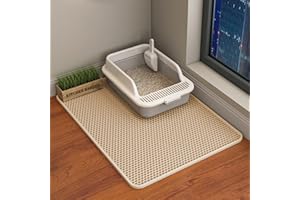 HCY&WLD Cat Litter Mat, 45x26/35x24/30x22/24x18 Inch Double Layer Cat Litter Box Mat, EVA Non-Slip, Waterproof Urine Proof Cat Litter Catcher Mat, Easy Clean Scatter Control (30x22 Inch, Khaki)