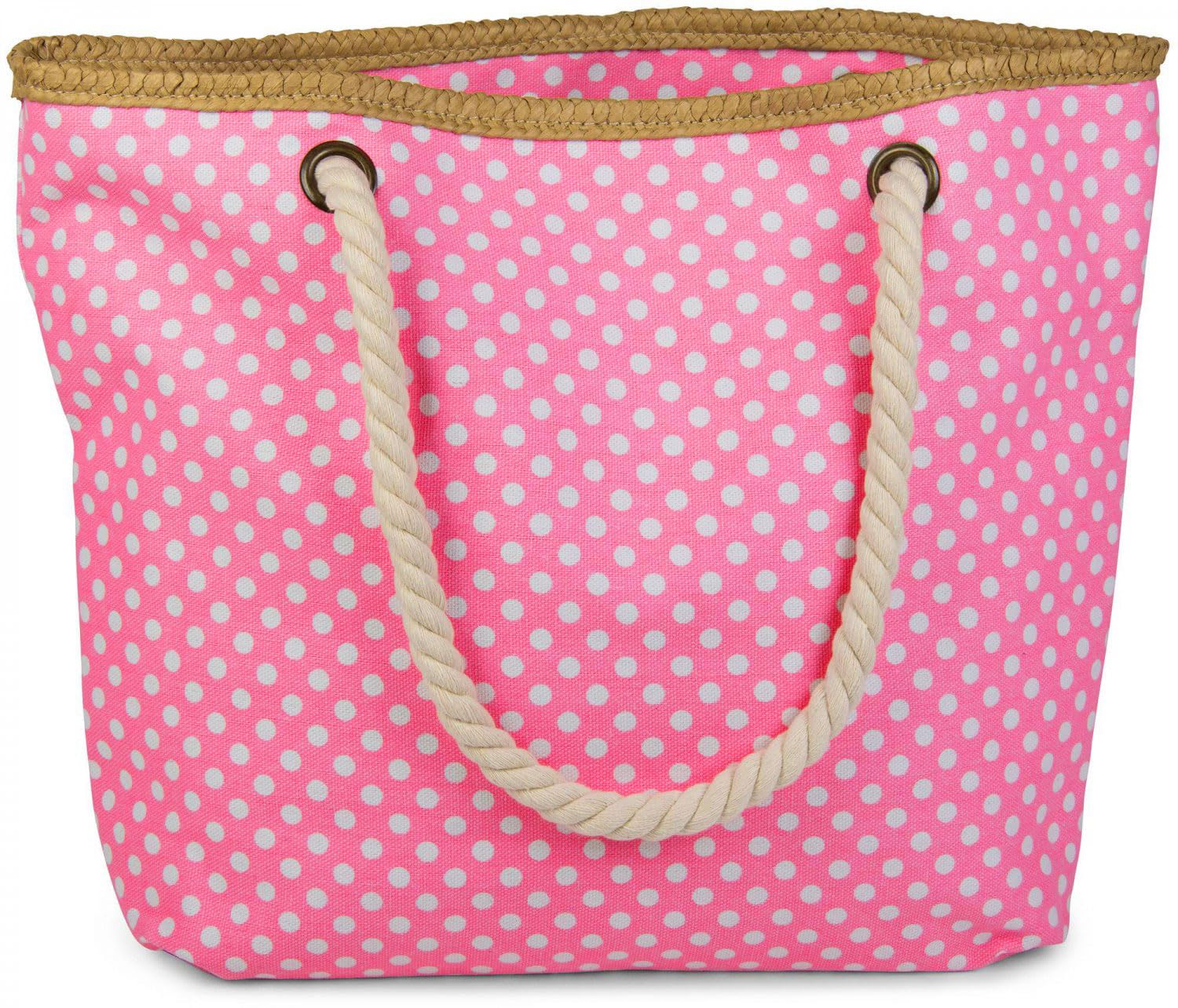styleBREAKER dotted beach bag with zipper, small make-up bag, shopper, women 02012062, color:Neon Pink-White