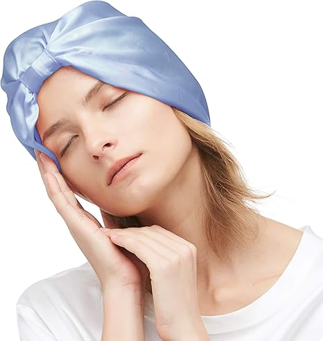 Amazon Co Jp Lilysilk リリーシルク 天然シルク100 クラシック プリーツ お休みキャップ ナイトキャップ 美髪帽子 快眠 ライトブルー ホーム キッチン