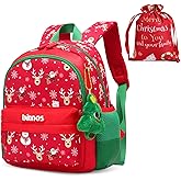 SUN EIGHT Kids Christmas Backpack with Santa & Reindeer Print, Lightweight Durable School Bag Holiday Gift for Boys Girls with Plush Keychain