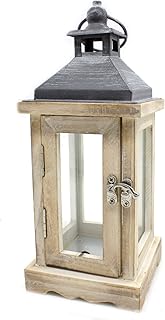 DARO DEKO Holz Laterne mit Echt-Glas Scheiben braun schwarz 10cm x 10cm x 25cm